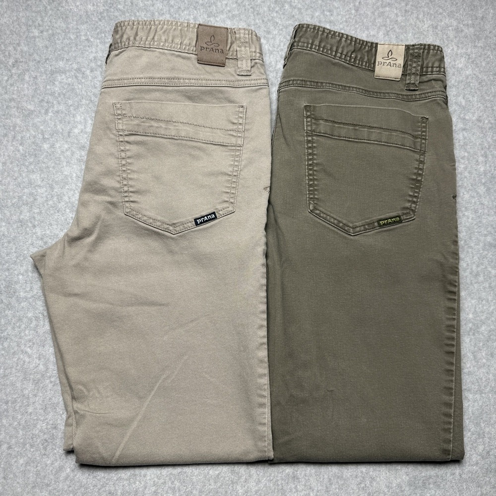 prAna Bridger Jeans Slim Fit Organic Cotton SET OF 2 Mens Size 33x34 Beige/Green